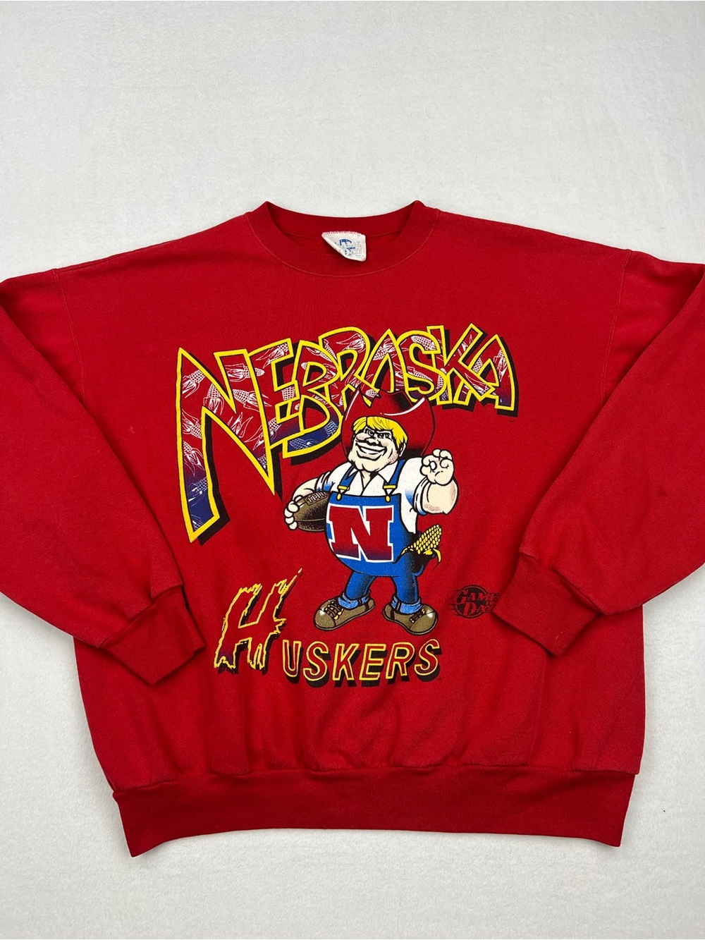 Nebraska Huskers Red Graphic Crewneck Sweatshirt - Vintage Team Design